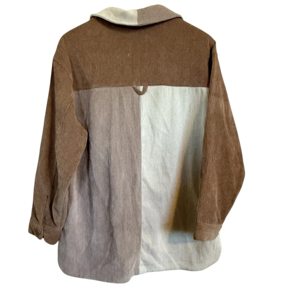 Stoosh Neutral Colorblock Corduroy Shacket Jacket Shirt Women’s Size Medium - Picture 2 of 12